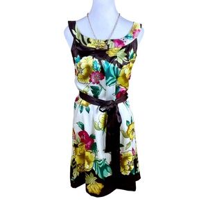 Geisha Dress Silk Floral Brown Yellow Multi (S)